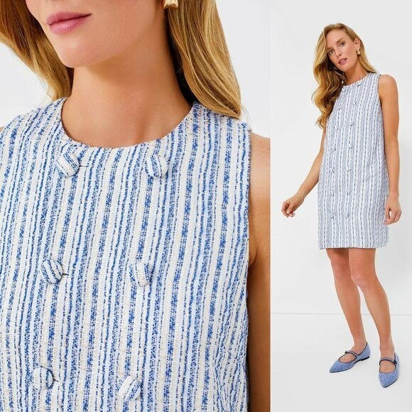 Tuckernuck NEW Ethereal Tweed Bianca Sleeveless Blue Stripe Mini Dress Size S