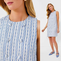 Tuckernuck NEW Ethereal Tweed Bianca Sleeveless Blue Stripe Mini Dress Size S