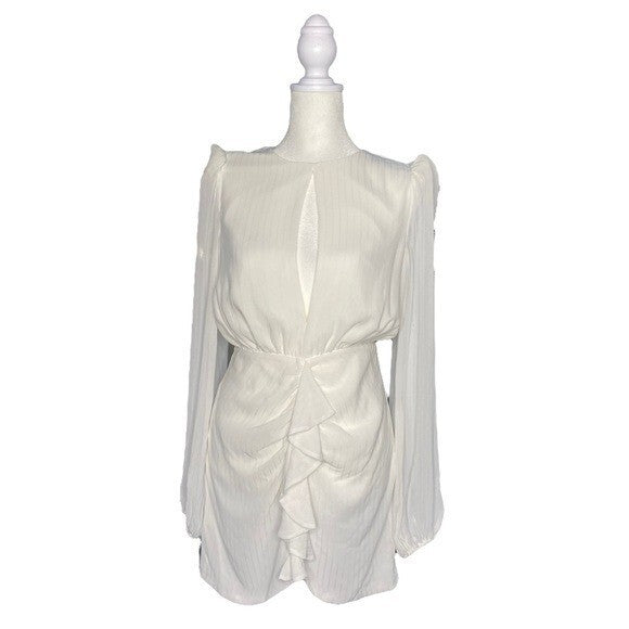 NBD NEW Arijana Cut Out Formal Party Long Sleeve Mini Dress in White Size S