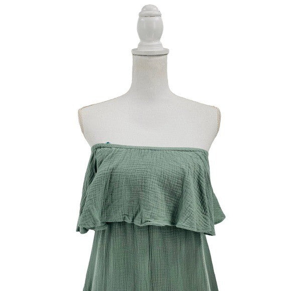 Pomander Place NEW Sage Green Gauzy Casual Strapless Mallorca Maxi Dress Size XS