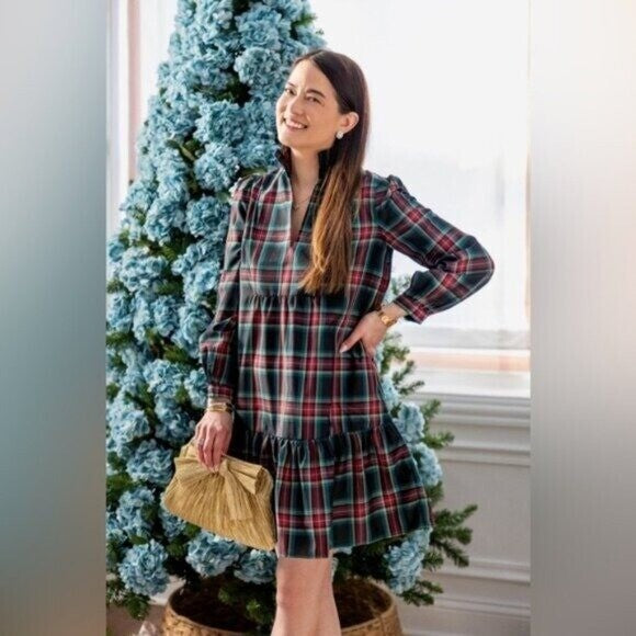 Tuckernuck Palmerston Tartan Plaid Drop Waist Long Sleeve Mini Dress Size S