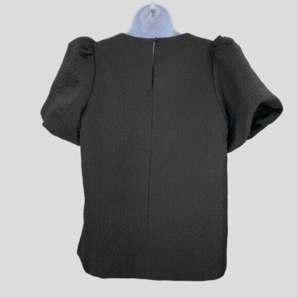 Pomander Place | NEW Black Jacquard Lyla Short Bubble Sleeve Blouse Size XS