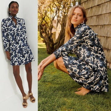 Tuckernuck NEW Blue Poppy Palmerston Drop Waist Long Sleeve Mini Dress Size XXS