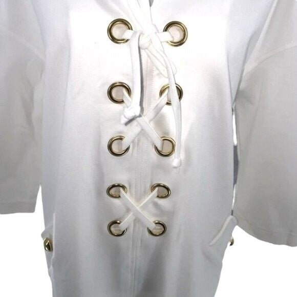 Tuckernuck | NEW White Ellington Three-quarter Sleeve Lace Up Mini Dress Size S