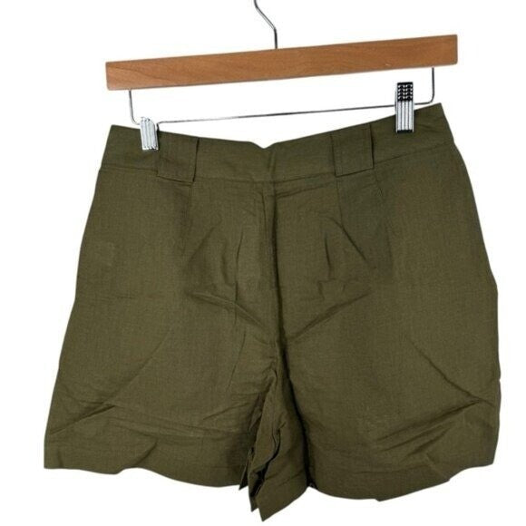Tuckernuck NEW Army Green Safari Linen High Waist Pleated Shorts Size M