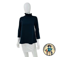 Tuckernuck NEW Navy Faye Preppy Bow Ruffle Collar 3/4 Sleeve Blouse Size XXS