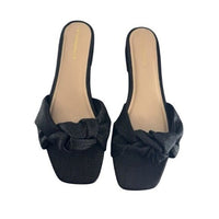 Tuckernuck NEW Black Raffia Britt Square Toe Knot Slip On Flat Sandal Size 7