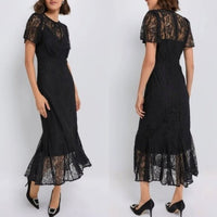 Rhode NEW Arabella Lace Black Short Sleeve Semi Sheer Formal Midi Dress Size 0