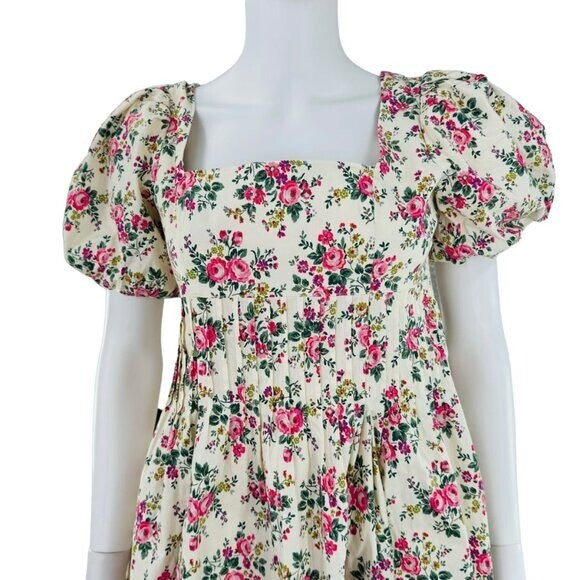 Hyacinth House NEW Ivory Pink Floral Puff Sleeve Mini Dress Size Small