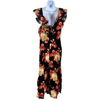 The Great NEW Cabbage Rose Print The Geranium Dress Black Floral Maxi Dress S