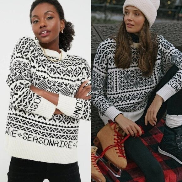 Tuckernuck NEW Charcoal and Cream Fair Isle Sandwick Pullover Sweater Size S