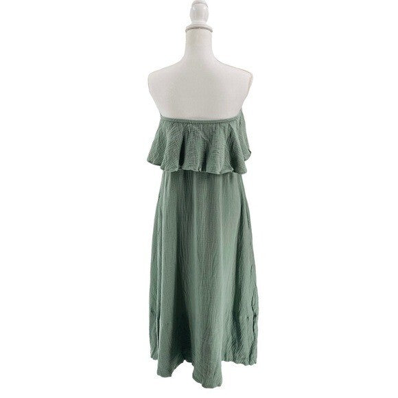 Pomander Place NEW Sage Green Gauzy Casual Strapless Mallorca Maxi Dress Size XS