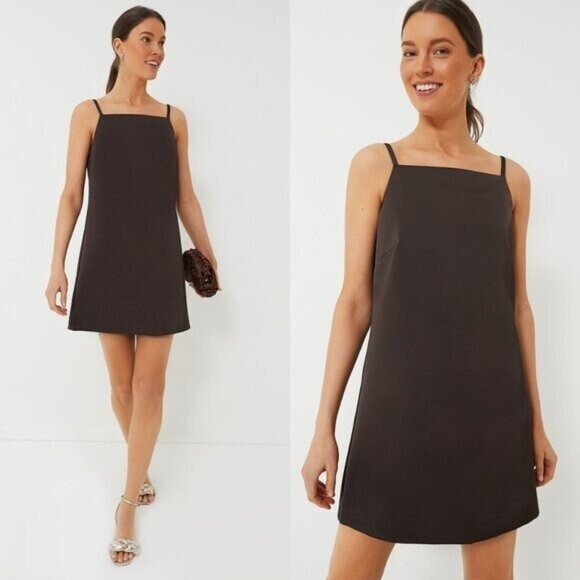 Tuckernuck Chocolate Satin Lara Square Neck Party Cocktail Formal Mini Dress 4