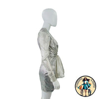 Redemption for FWRD Long Sleeve Metallic Deep V Party Dress in Silver Size XS