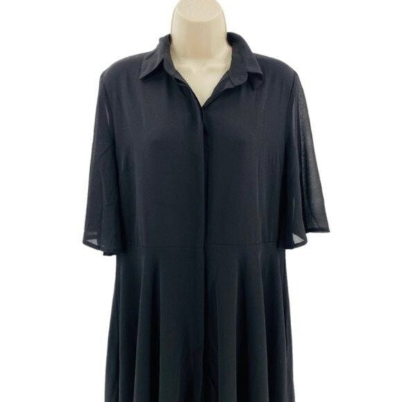 Pomander Place | NEW Black Maeve Classic Collared Shirt Maxi Dress Size Small