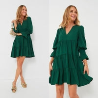 Pomander Place NEW Hunter Green Crepe Kenzo Long Sleeve Party Mini Dress Size S