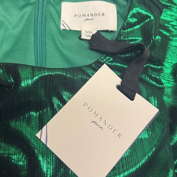 Pomander Place | NEW Emerald Crinkle Lurex Lillith Maxi Dress Size XXL