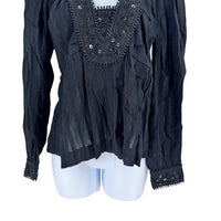 Sea New York NEW Charlotte Black Embellished Long Sleeve V Neck Top Size XS