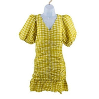 Petal & Pup NEW Tenice V Neck Gingham Puff Sleeve Mini Dress Green Size M