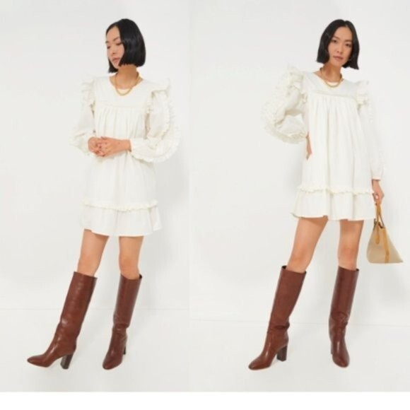 Cleobella | NEW Ivory Anabelle Ruffled Shoulders Mini Dress Size XL