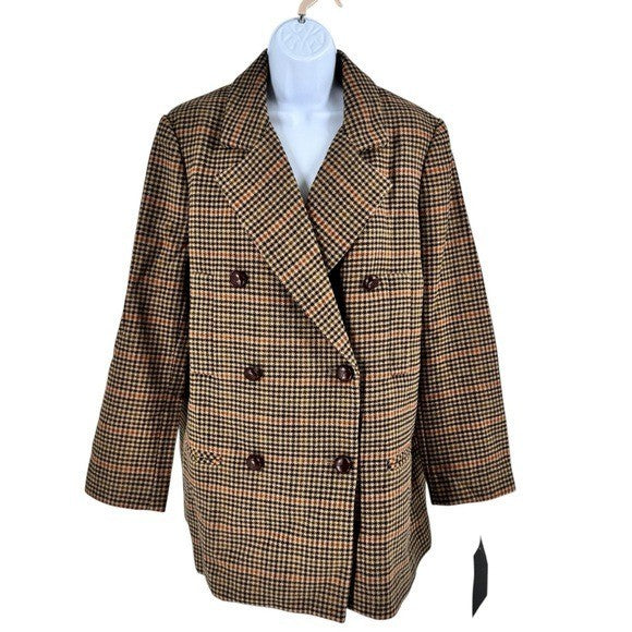 Tuckernuck NEW Brown Houndstooth Kensington Winter Wool Pea Coat Size XL