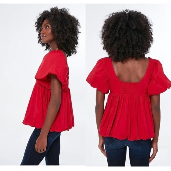 Hyacinth House NEW Red Rouge Scoop Neck Short Sleeve Bubble Blouse Top Size XS