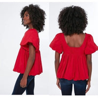 Hyacinth House NEW Red Rouge Scoop Neck Short Sleeve Bubble Blouse Top Size XS