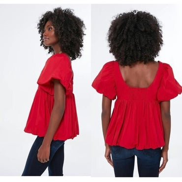 Hyacinth House NEW Red Rouge Scoop Neck Short Sleeve Bubble Blouse Top Size XS