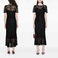 Rhode NEW Arabella Lace Black Short Sleeve Semi Sheer Formal Midi Dress Size 0