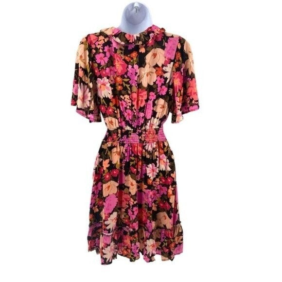 Petal & Pup | NEW Lyris V-Neckline Floral Mini Dress in Pink and Black Size S