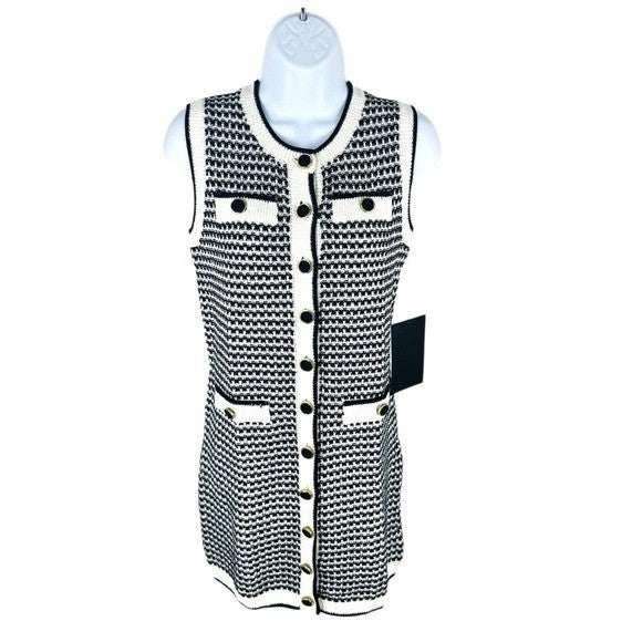 Pomander Place NEW Navy Stripe Bardot Sleeveless Knit Classic Mini Dress Size M