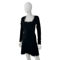 Moon River NEW Black Scalloped Edge Long Sleeve Formal Mini Dress Size M