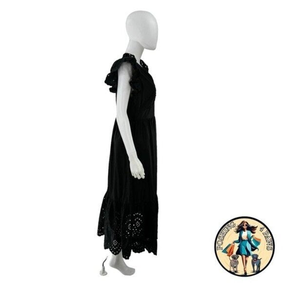 Hyacinth House NEW Black Eyelet Marshall V Neck Classic Midi Dress Size XXS