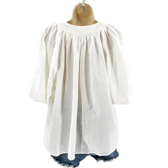 Pomander Place | NEW White Finley Coastal Flutter Sleeve Pleated Top Size M