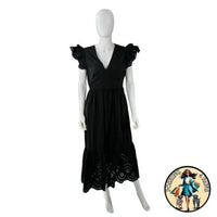 Hyacinth House NEW Black Eyelet Marshall V Neck Classic Midi Dress Size XS