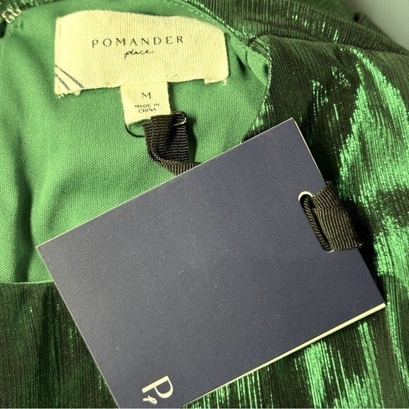 Pomander Place | NEW Emerald Crinkle Lurex Lillith Maxi Dress Size M