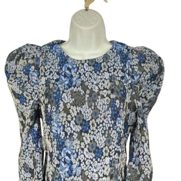 Hyacinth House NEW Blue Jacquard Priscilla Floral Puff Sleeve Blouse Size XXL
