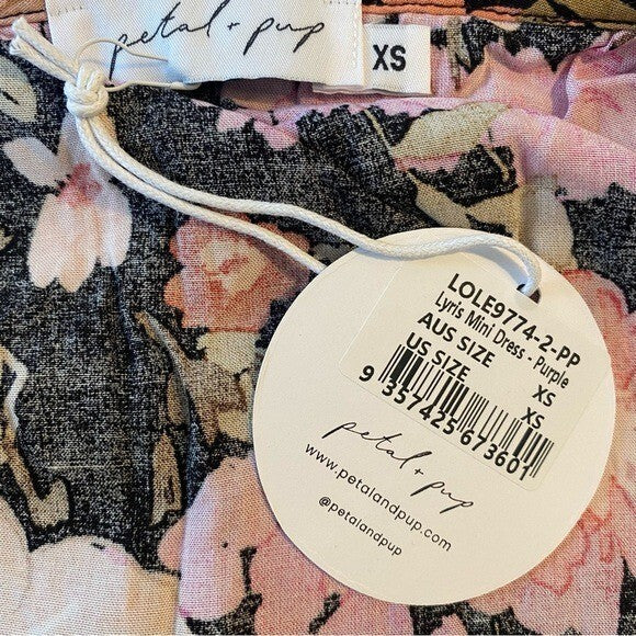 Petal & Pup NEW Lyris V-Neckline Floral Mini Dress in Pink and Black Size XS
