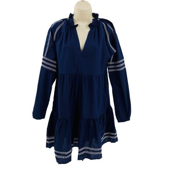 BB Dakota | NEW Fun with Tiers Navy Bohemian Shirt Dress Size S
