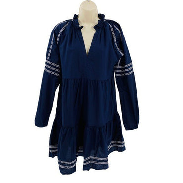 BB Dakota | NEW Fun with Tiers Navy Bohemian Shirt Dress Size S