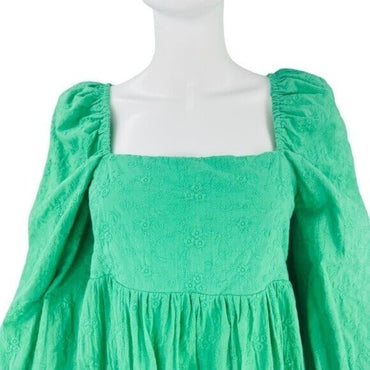 Pomander Place NEW Green Embroidered Puff Sleeve Elizabeth Mini Dress Size XL