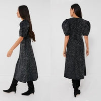 En Saison NEW Charcoal Gray Harlow Denim Animal Print Midi Dress Size XS