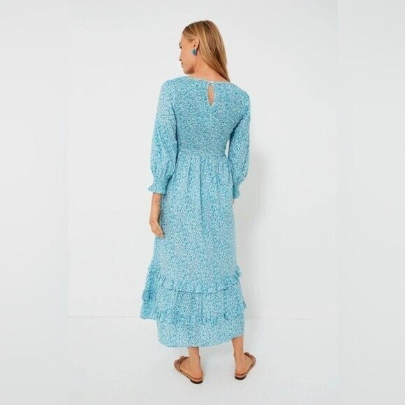 Pink City Prints NEW Blue Isabel Maxi Dress Ocean Ditsy Flower Size XS