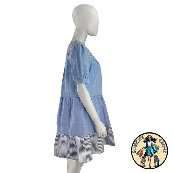 Tuckernuck English Factory NEW Blue Tiered Quinn Relaxed Fit Mini Dress Size S