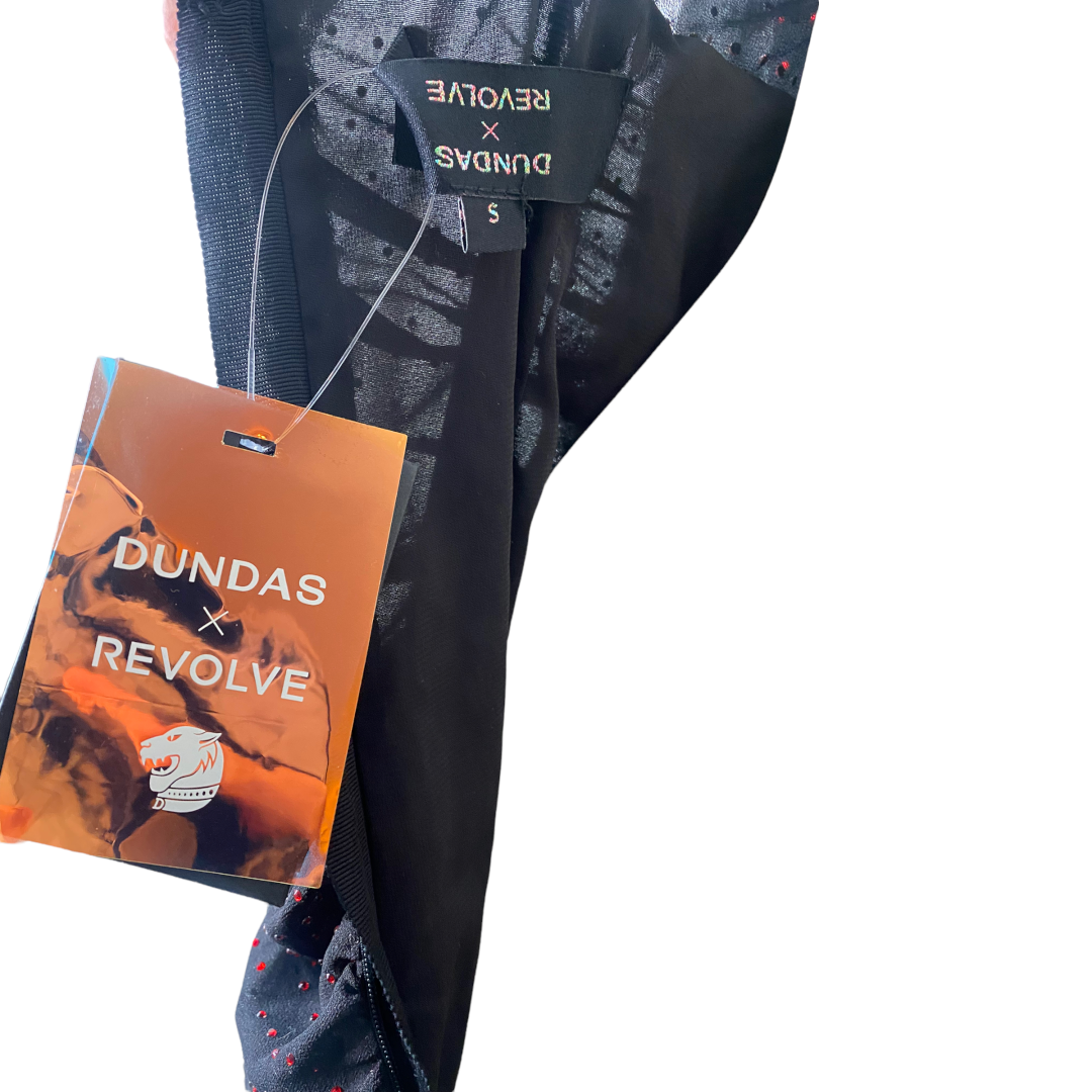 NEW DUNDAS X REVOLVE Stardust Rhinestone Black Semi Sheer Maxi Dress Size S