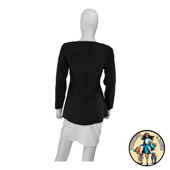 Pomander Place NEW Black Simone Peplum Long Sleeve Square Neck Blouse Size S