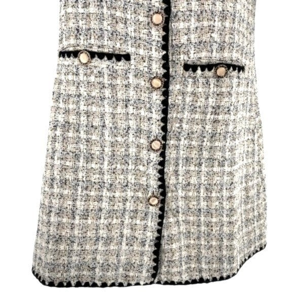 Pomander Place NEW White Tweed Retro Josephine Mini Dress in White Black Size M