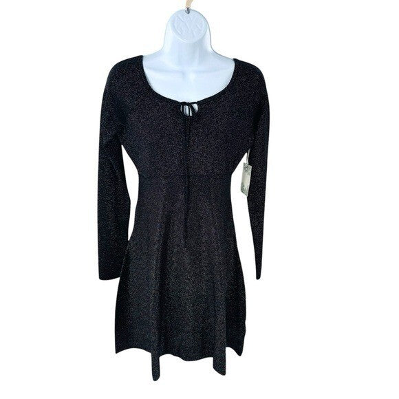 Hyacinth House NEW Black Metallic Long Sleeve Selena Knit Mini Dress Size XS