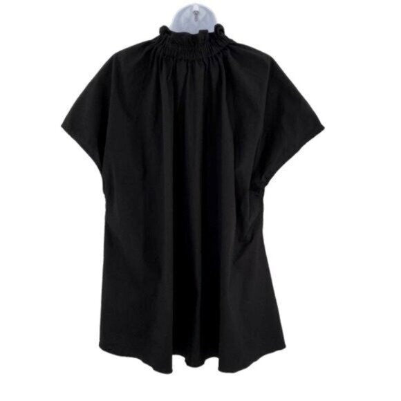 Pomander Place | NEW Black Rae Short Cap Sleeve Ruffle Collar Blouse Size S