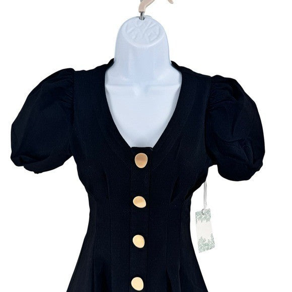 Hyacinth House NEW Black Emelia Short Puff Sleeve Fit and Flare Mini Dress XXS